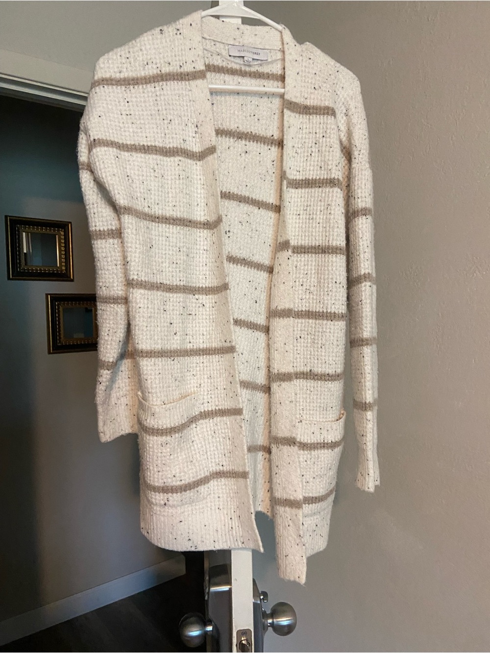 Madison Cream Striped Open-Front Cardigan